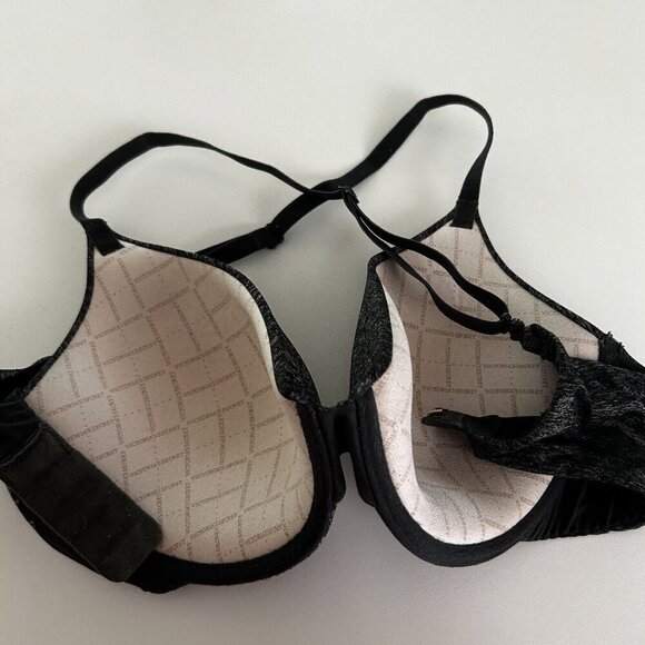 Victoria's Secret 32D Uplift Semi Demi Bra Heather Space Dye Black Convertible - Picture 6 of 6